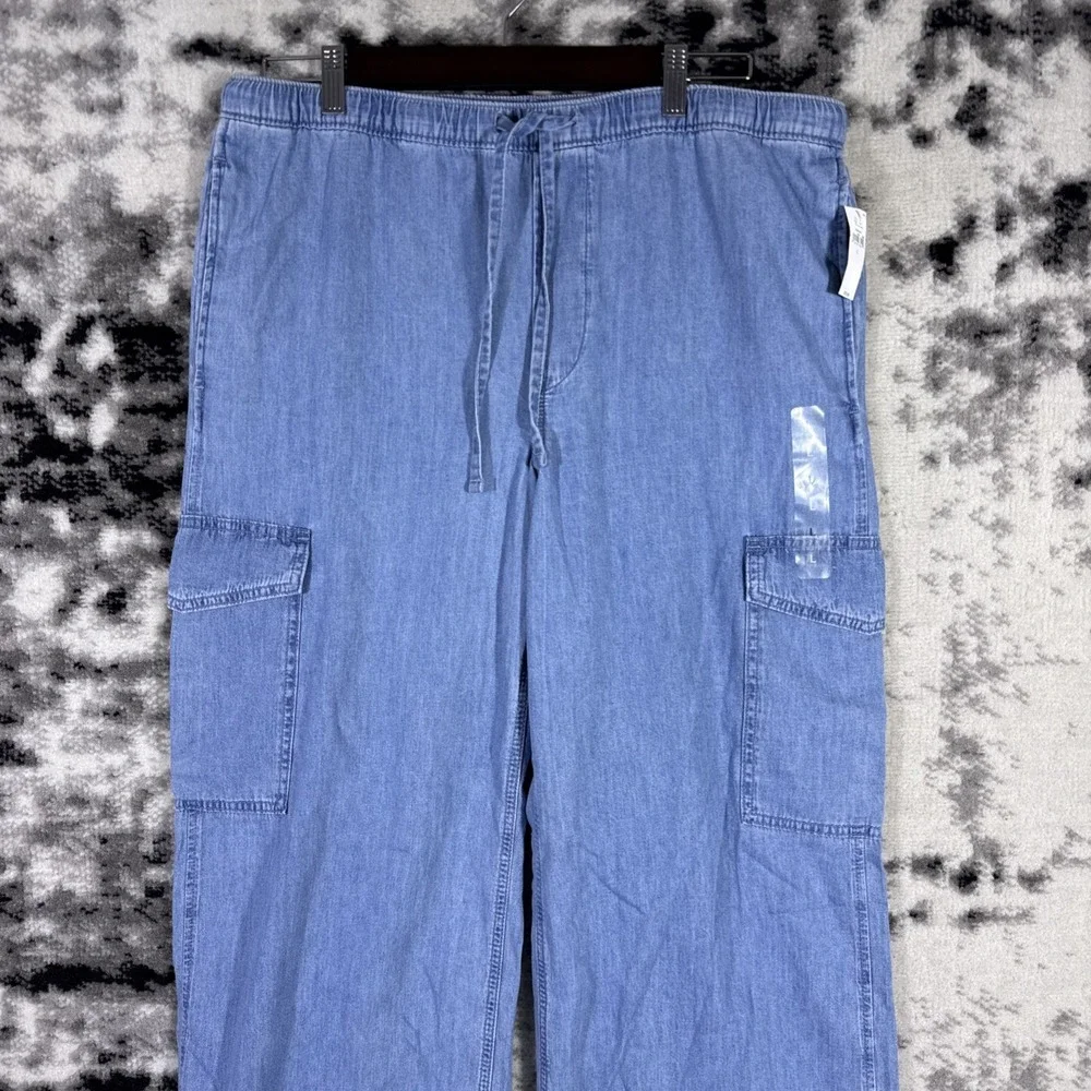 GAP Pants Womens Size Large Wide Leg Cargo Blue Drawstring Boho Hippie - Picture 3 of 15